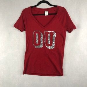 PINK Victoria's Secret Red Sequin V-Neck Tee